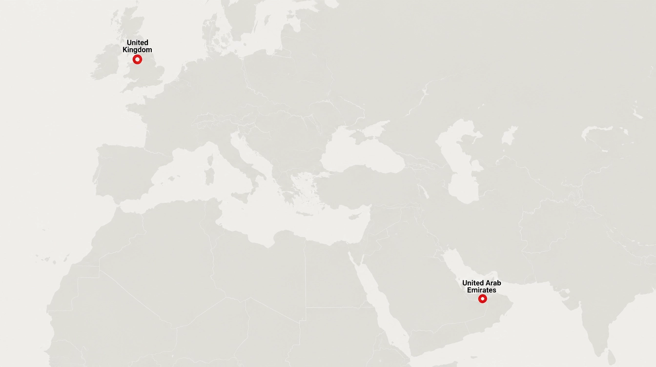 Map showing Voktis office locations in the UK and UAE